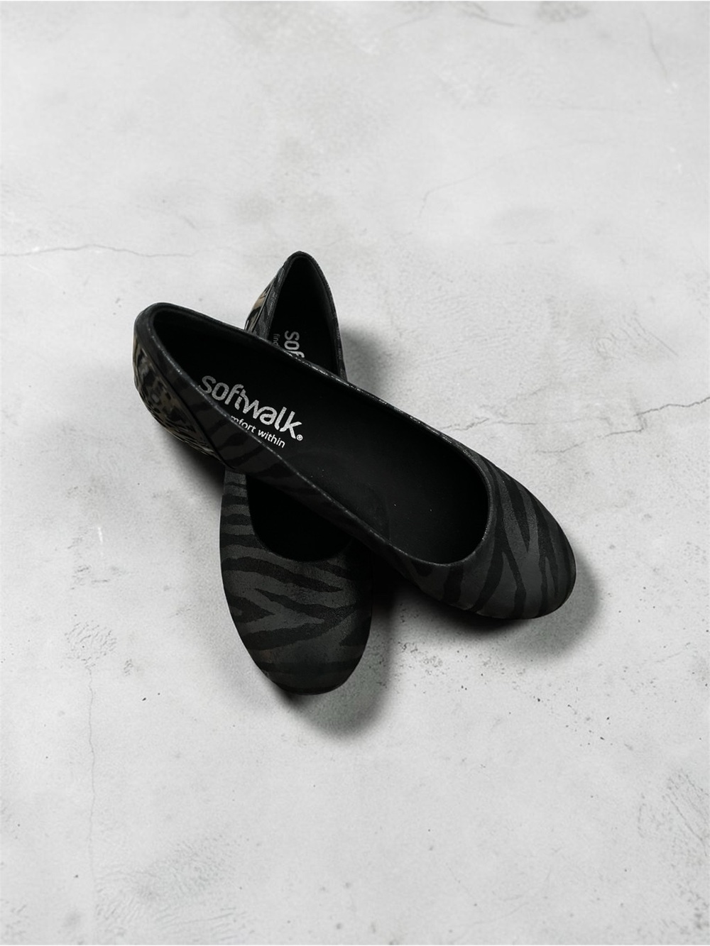 SoftWalk Black Zebra-Print Ballet Flats